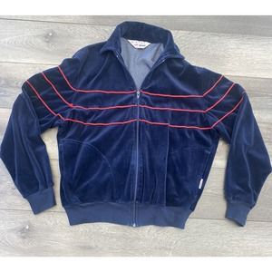 Vintage Cal Sport Track Jacket USA Made Adult Women Size Medium Blue Striped